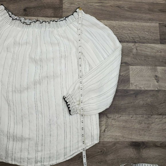 SOLD! White House Black Market Blouse White Pinstripe Off Shoulder Lined Top M - Picture 9 of 12